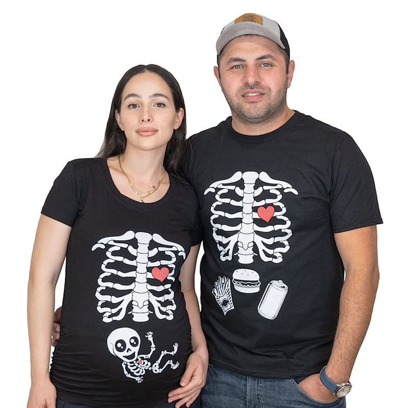 Baby Food Age - Maternity Halloween Skeleton T-Shirts Couple X-ray
